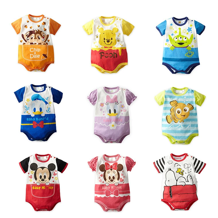 

Infant Baby Short Sleeve Cartoon Triangle Rompers Cotton Baby Spring Summer Autumn Animation Colorful Baby Body Set Suits
