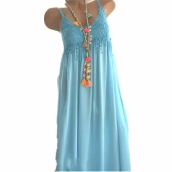 

Women Lace Tassel Midi Dress New Sexy Soild Color Beach Loose Sundress Summer Sleeveless Female Large Sizes Vestido Hot Selling