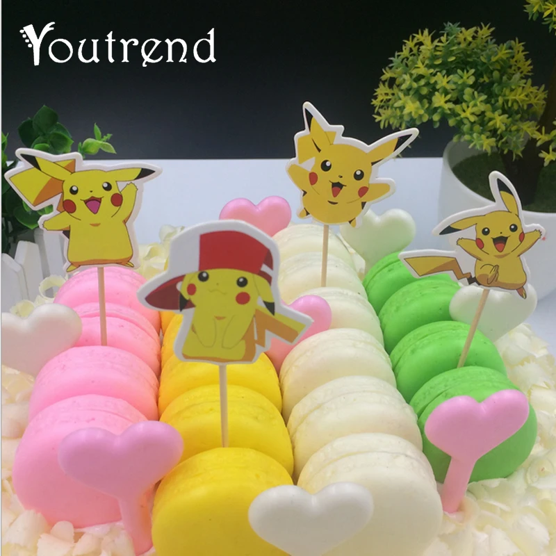 

24pcs/lot 4Designs POKEMON Theme Cupcake Topper Picks Cartoon Theme Birthday Party Decorations Kids Party Favors