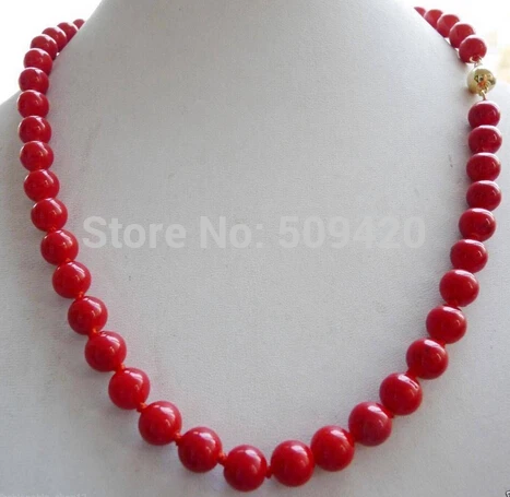 

W&O655 >>14K SOLID Gold CLASP 8mm Red Sea Coral Round Bead Necklace 18'' #@