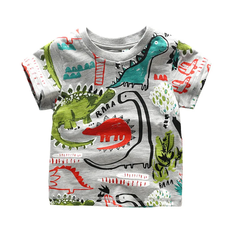 High-quality Brand Summer boys girls short-sleeve t shirt Jurassic World dinosaur Print 100% Cotton Kids Tees tops baby Clothes