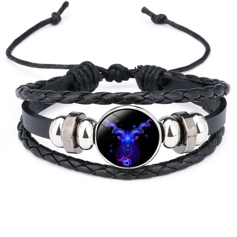 NIUYITID Trendy 12 Constellations Bracelets Men Jewelry Black Leather Braclet For Women Pulseras Man Bracelets Accessories (10)
