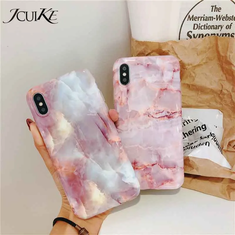 Фиолетовый коралловый Мрамор для iPhone Case X 7 8 большие блестящие модные мягкие ТПУ