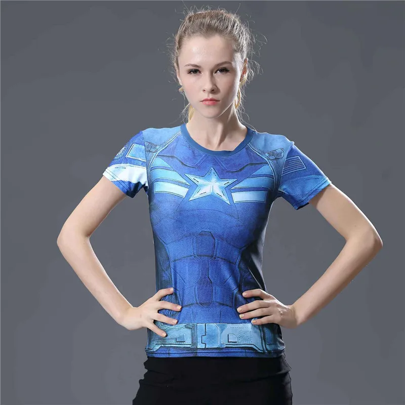 Топ с 3D принтом «Капитан Америка» для йоги, Женская компрессионная рубашка для спортзала, тонкая футболка с коротким рукавом для йоги, Женская Спортивная футболка - Цвет: 18