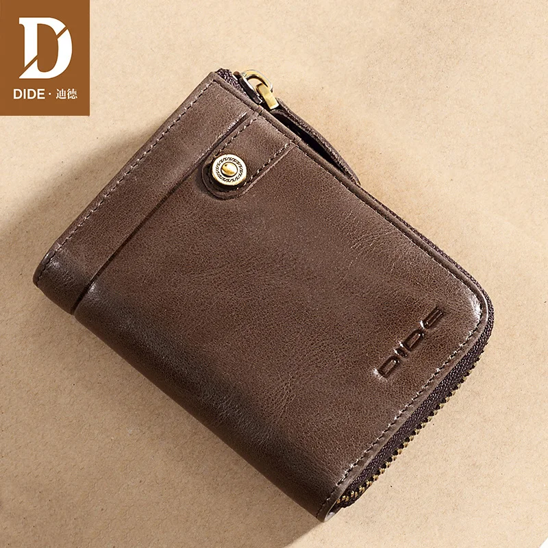 

DIDE Genuine Leather Wallet Unisex Zipper Purse Men Credit Cart Wallet mini slim wallet Card Case ID Holders Coin credit
