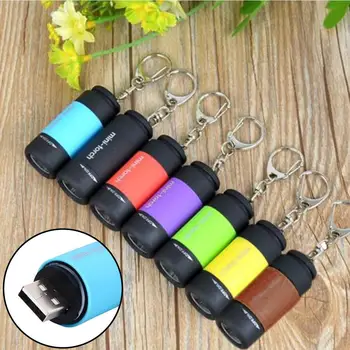 

1pc Mini Keychain Pocket Torch USB Rechargeable Light Flashlight Lamp Multicolor Mini-Torch new arrival