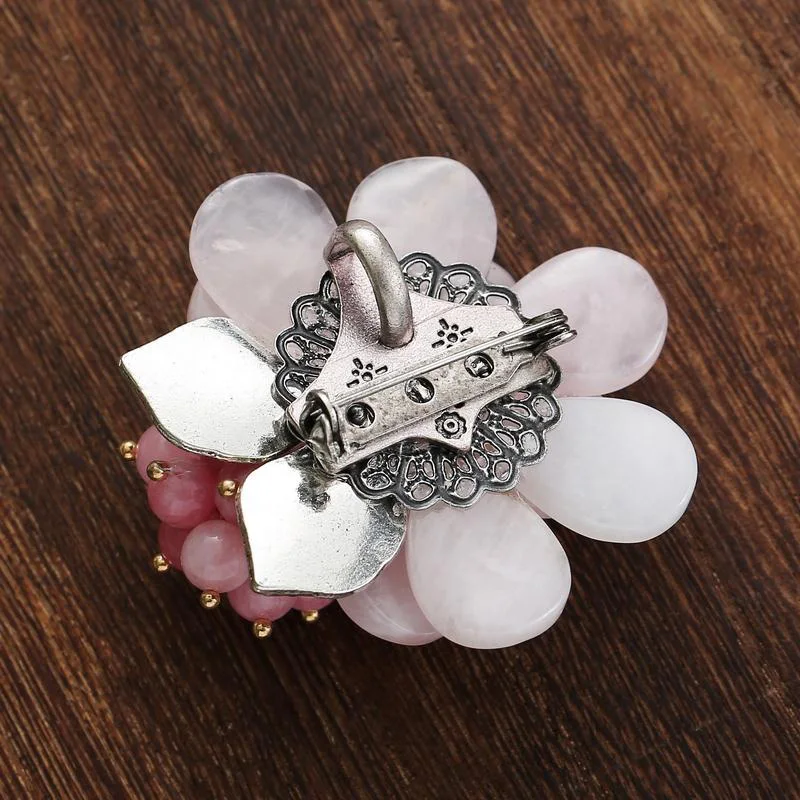 Luxury Natural Stone Flower Brooches for Women Antique Silver Plated Brooch Pin Jewelry Vintage High Quality Large Brooches (1)
