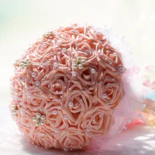 Дешевые кремовые/белые/розовые розы Свадебный букет невесты искусственный цветок «Роза» букет хрустальный свадебный невесты