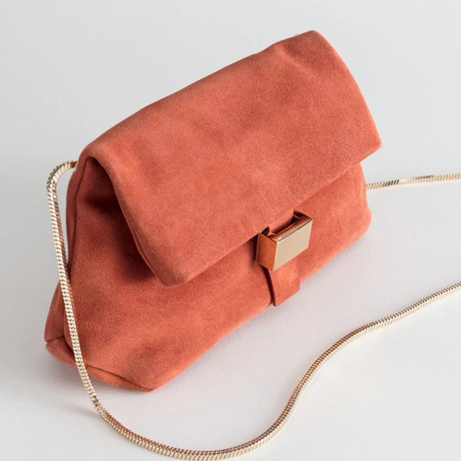 

Fashion Frosted Faux Suede Folding Bag For Female Casual Large Capacity Bucket Elegant Chain Shoulder Messenger Bags For Ladies