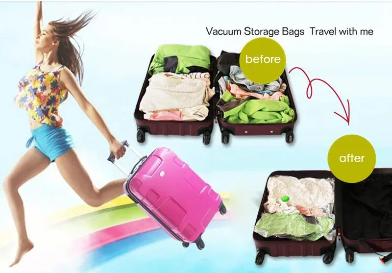 Vacuum Bag for Clothes Storage Bag With Valve Transparent Border Folding Compressed Organizer Travel Space Saving Seal Packet