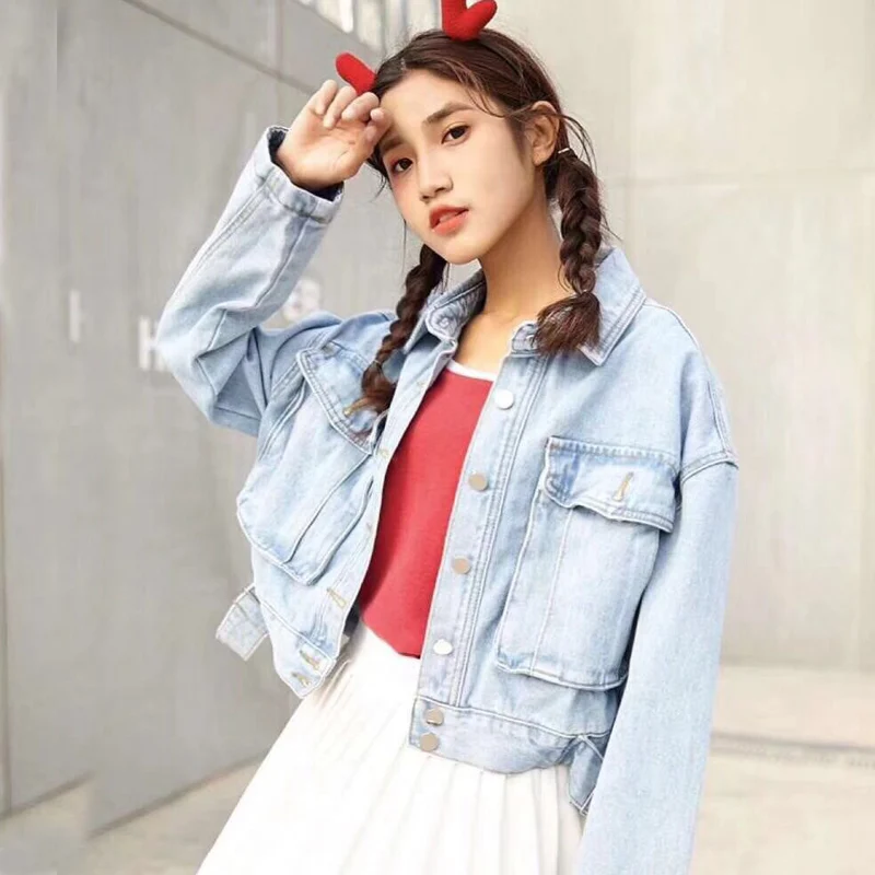 

Hot sale denim jacket women street trendy short paragraph washed denim jacket