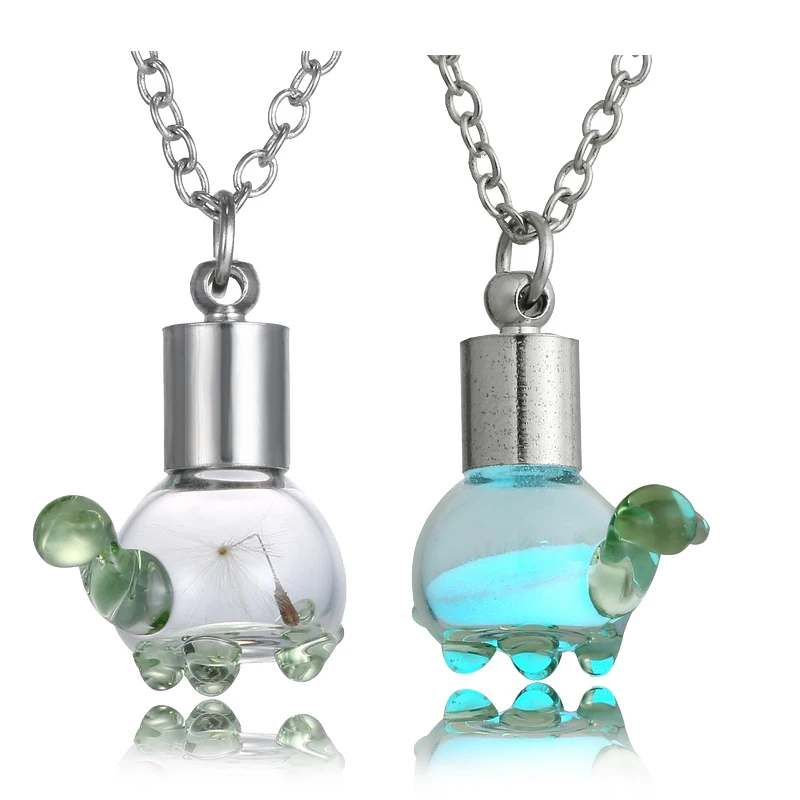 

Wishing bottle necklace real dandelion seeds Sea turtle-shaped dandelion glowing Phosphor glass pendant necklace