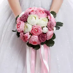 2018 красивый розовый белый Свадебные цветы Свадебные букеты с лентой Buque De Noiva Романтический холдинг цветы ручной работы