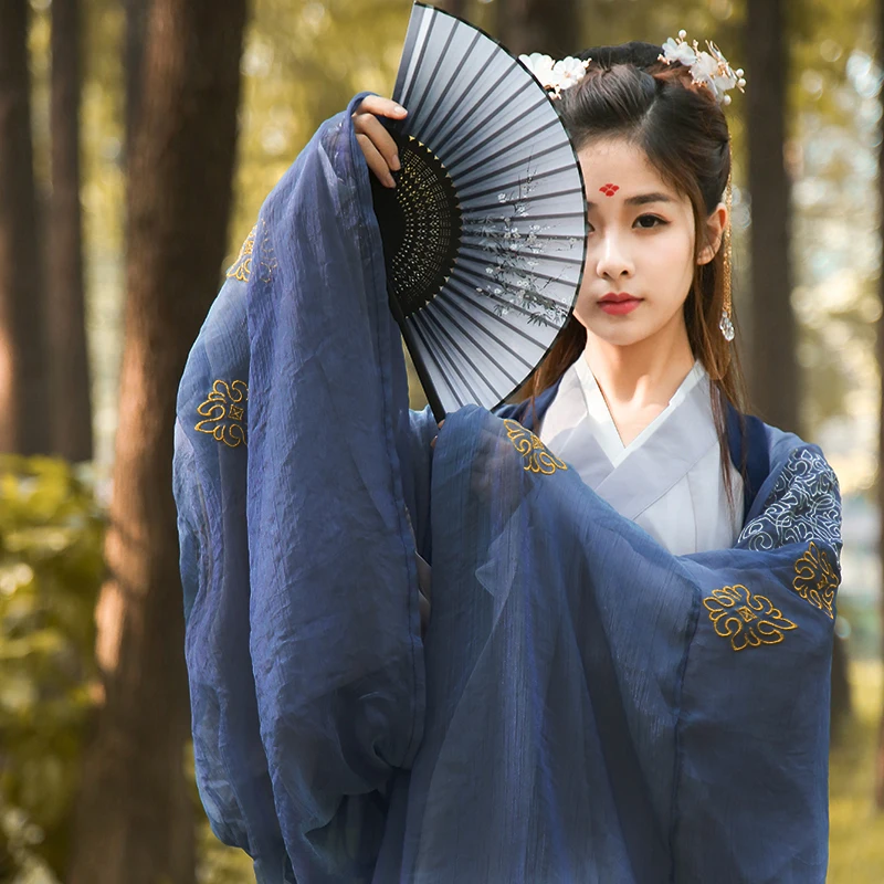 Платье Hanfu Женская традиционная китайская одежда с большим рукавом юбка вышитая