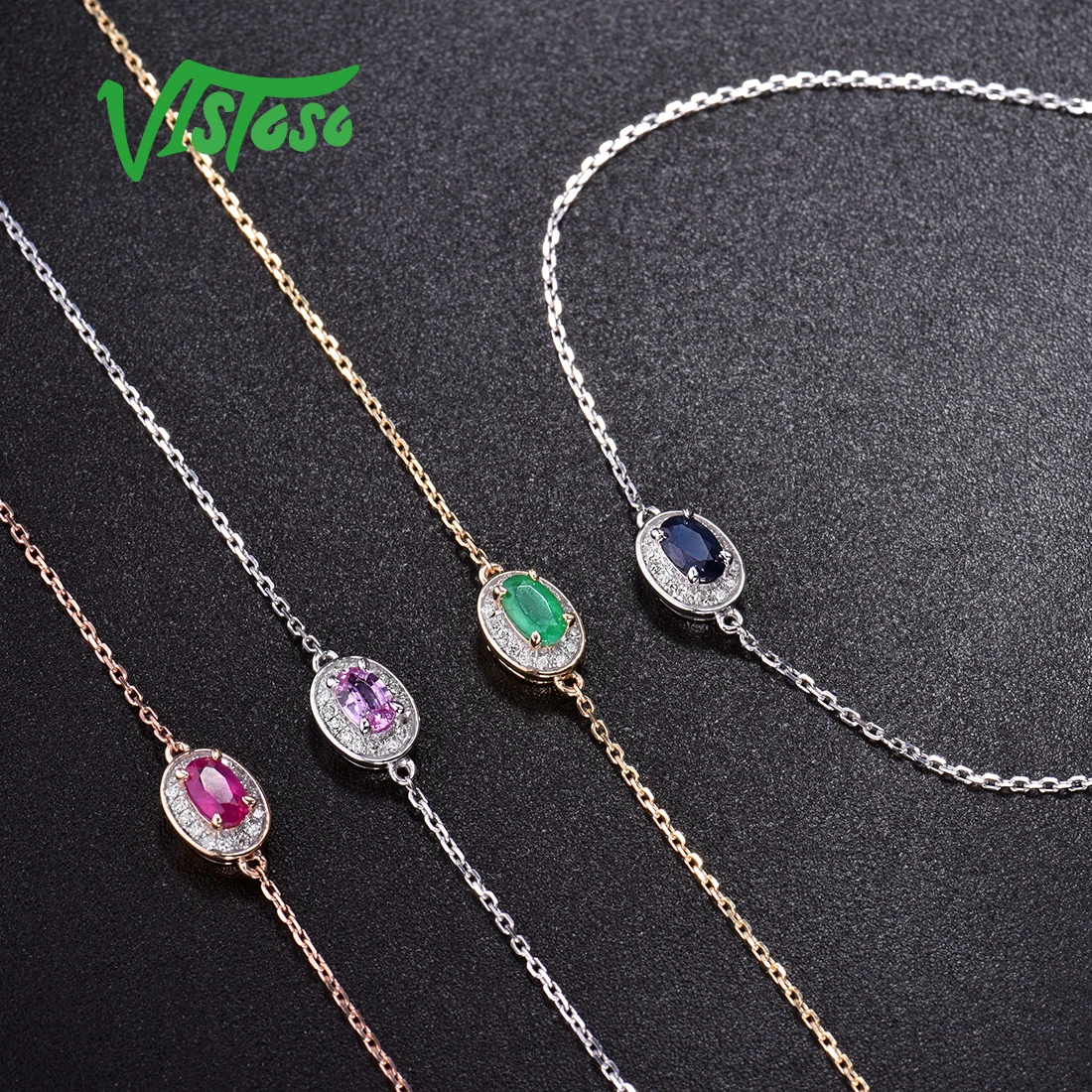 VISTOSO 14 K W/Y/R золотые браслеты для женщин Необычные розовый/синий сапфир/Изумруд/рубиновый Блестящий бриллиантовый браслет юбилей ювелирные изделия