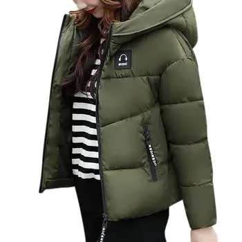

MISSKY 2018 New Women Cotton Padded Jacket Zipper Short Hooded Coat Winter Warm Top for Ladies