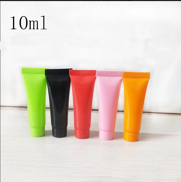 

Free Shipping 10ml Plastic Hose Bottle Red pink Black Empty Cream packaging Bottle Green Orange Empty Cosmetic Containers