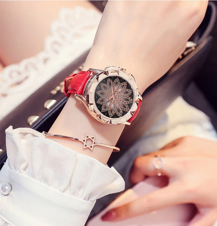 Элитный бренд розы женские золотые часы модные Повседневное кристалл платье наручные часы кожаный ремешок Кварцевые часы Женские часы Reloj