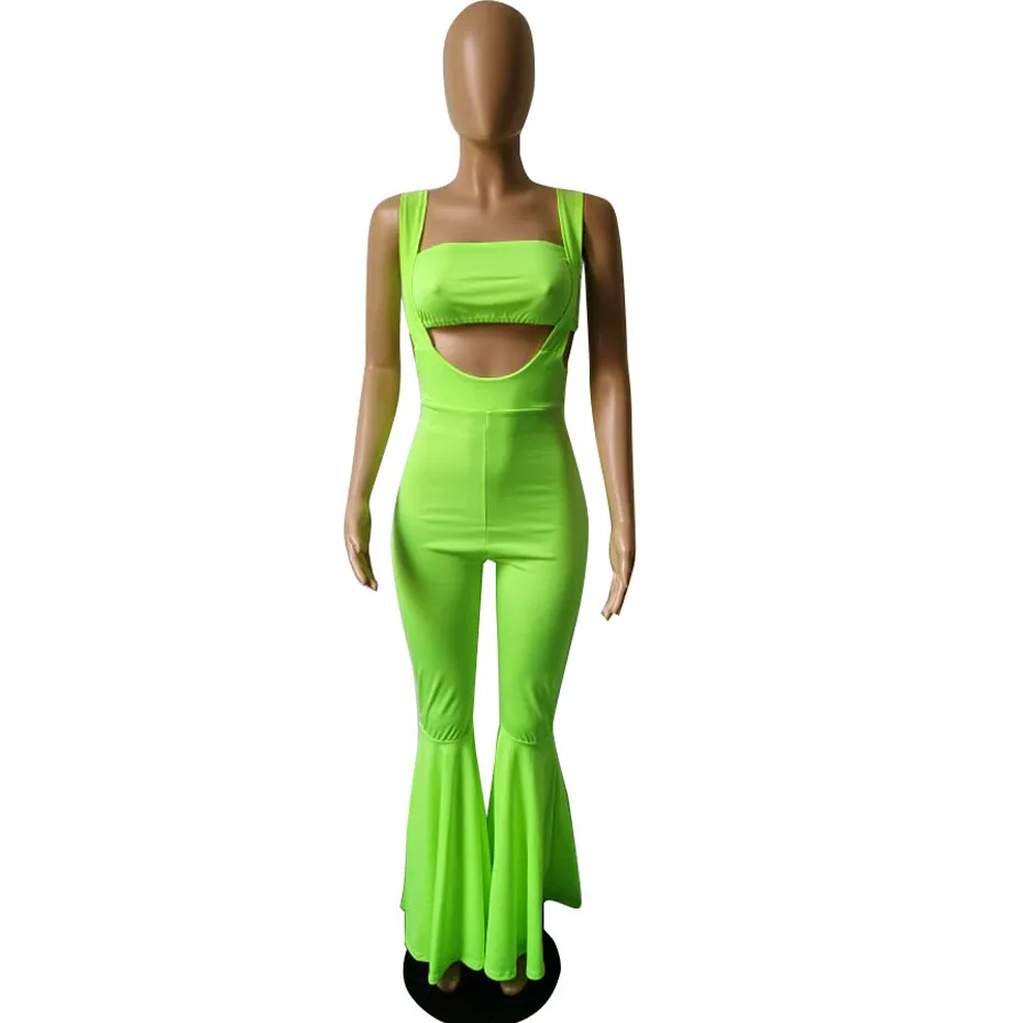 HAOYUAN, неоновая зеленая Роза, комплект из двух предметов, летняя одежда для женщин, укороченный топ и расклешенные штаны, комплект из 2 предметов, подходящие комплекты, сексуальная клубная одежда