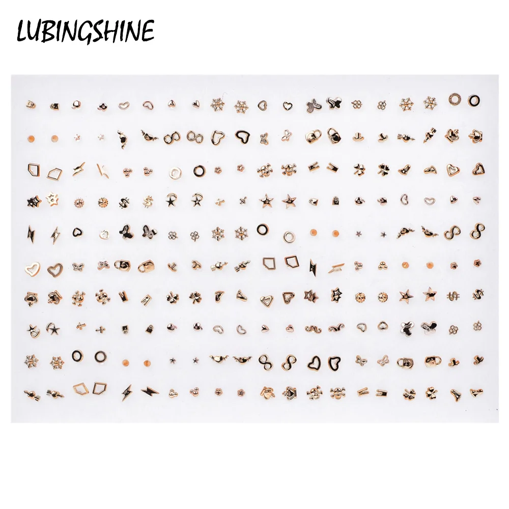 

100 pairs/lot Mixed Style Acrylic Heart Flower Small Stud Earrings Set Gold Silver Color Cross Earring For Women Fashion Jewelry