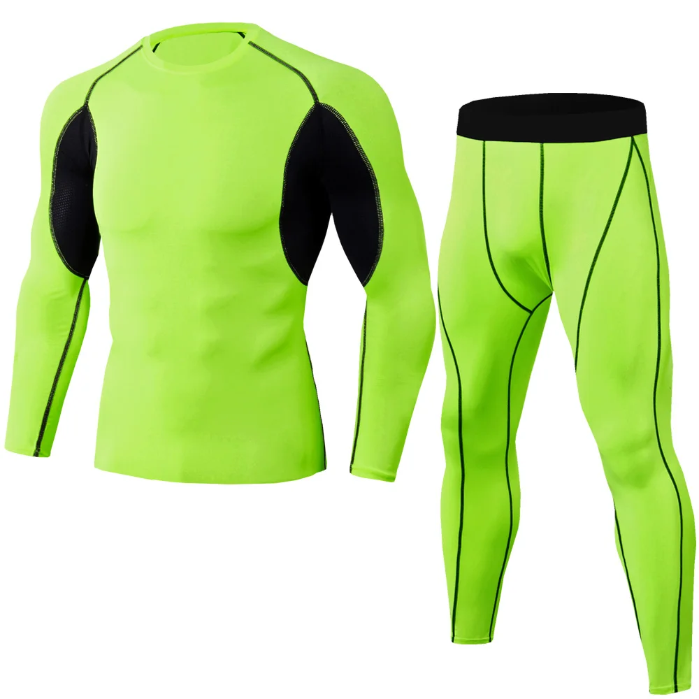 Брендовый компрессионный комплект для бега, мужские спортивные Леггинсы, спортивная одежда для фитнеса, длинная футболка, тренировочный комплект для спортзала, обтягивающий комплект MMA