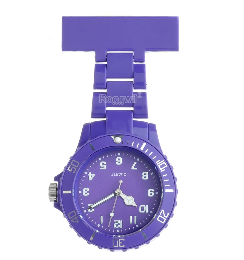 Персонализированная Лазерная Выгравированная брошь, вращающаяся на батарейках рамка Helthcare Fob пластиковые часы для медсестры - Цвет: Purple