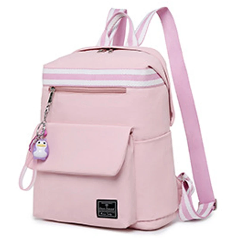Fashion Waterproof Women Backpack Striped Letter Lady Daypacks School Student for Girls Bookbag Laptop Bag - Color: Pink