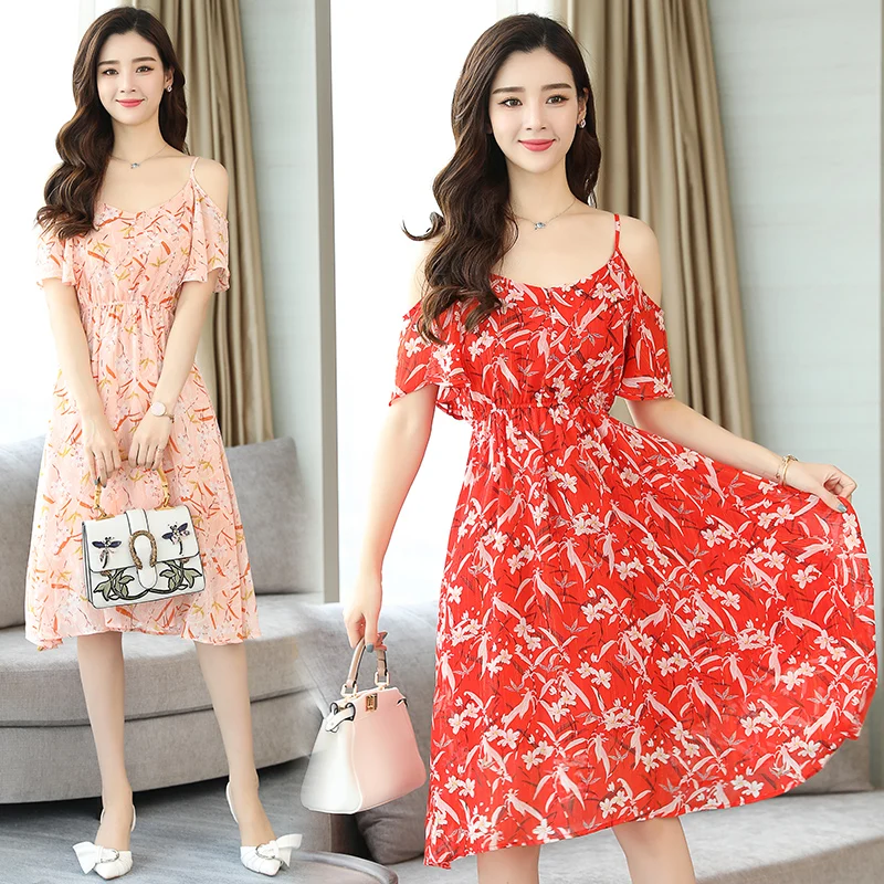 

Floral Print Women Sundress Chiffon Cute Retro Elegant Plus Size Off Shoulder Beach Dress Vintage Boho Runway Dress Summer New