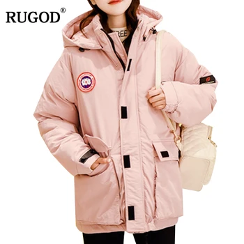 

RUGOD 2019 New Fashion Snow Wear Female Coat Wide-waisted Thick Solid Zipper Hooded Cotton Winter Coat For Women Casaco Feminino