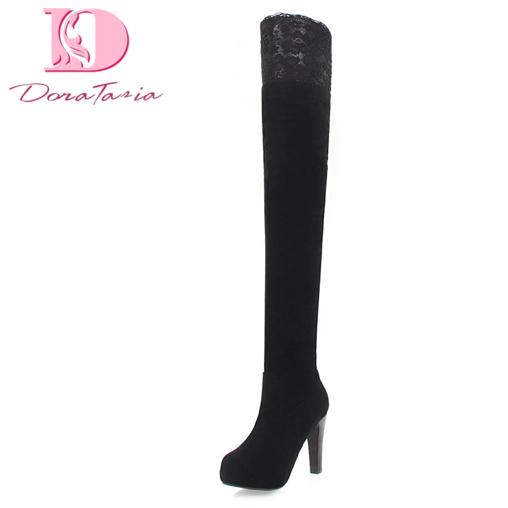 

Doratasia 2018 large size 34-43 High Heels Over The Knee Boots Woman Shoes Slip On Wholesale Platform Women Boots Shoes Woman
