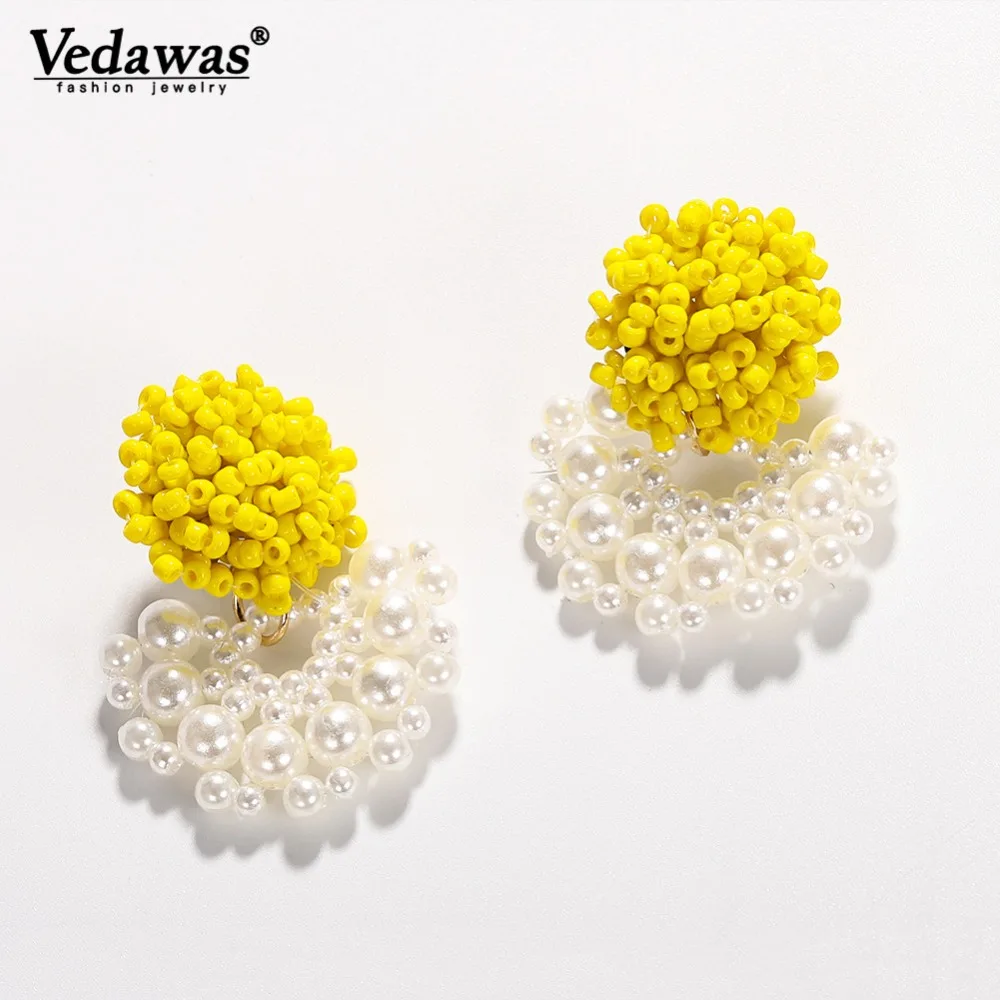 

Vedawas New Boho Handmade Acrylic Beaded Earrings for Women Wedding Simulated Pearls Layer Drop Dangle Earrings Party XG2788