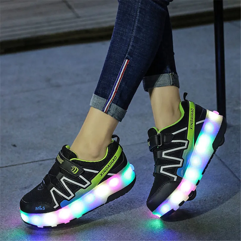 14y الكبار الاطفال الأحذية الأسطوانة أحذية دهاء USB وامض أحذية التزلج غير مرئية بكرة واحدة مزدوجة عجلات الصبي الفتيات مضيئة أحذية