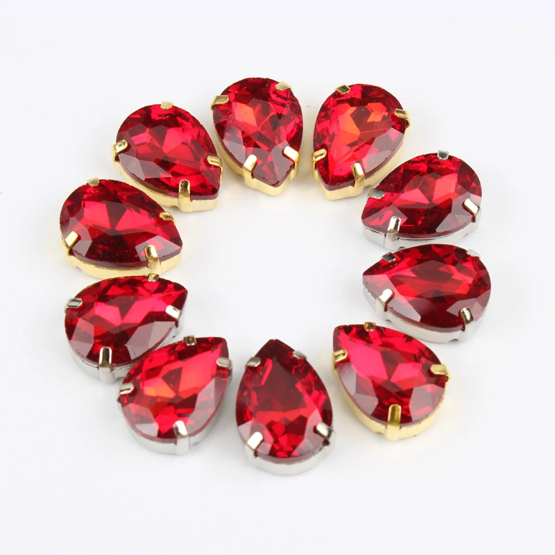 

siam 30pcs shinning water Drop Sew On gold/K silver claw crystal glass Rhinestone apply to Clothing Decoration for DIY 4 size
