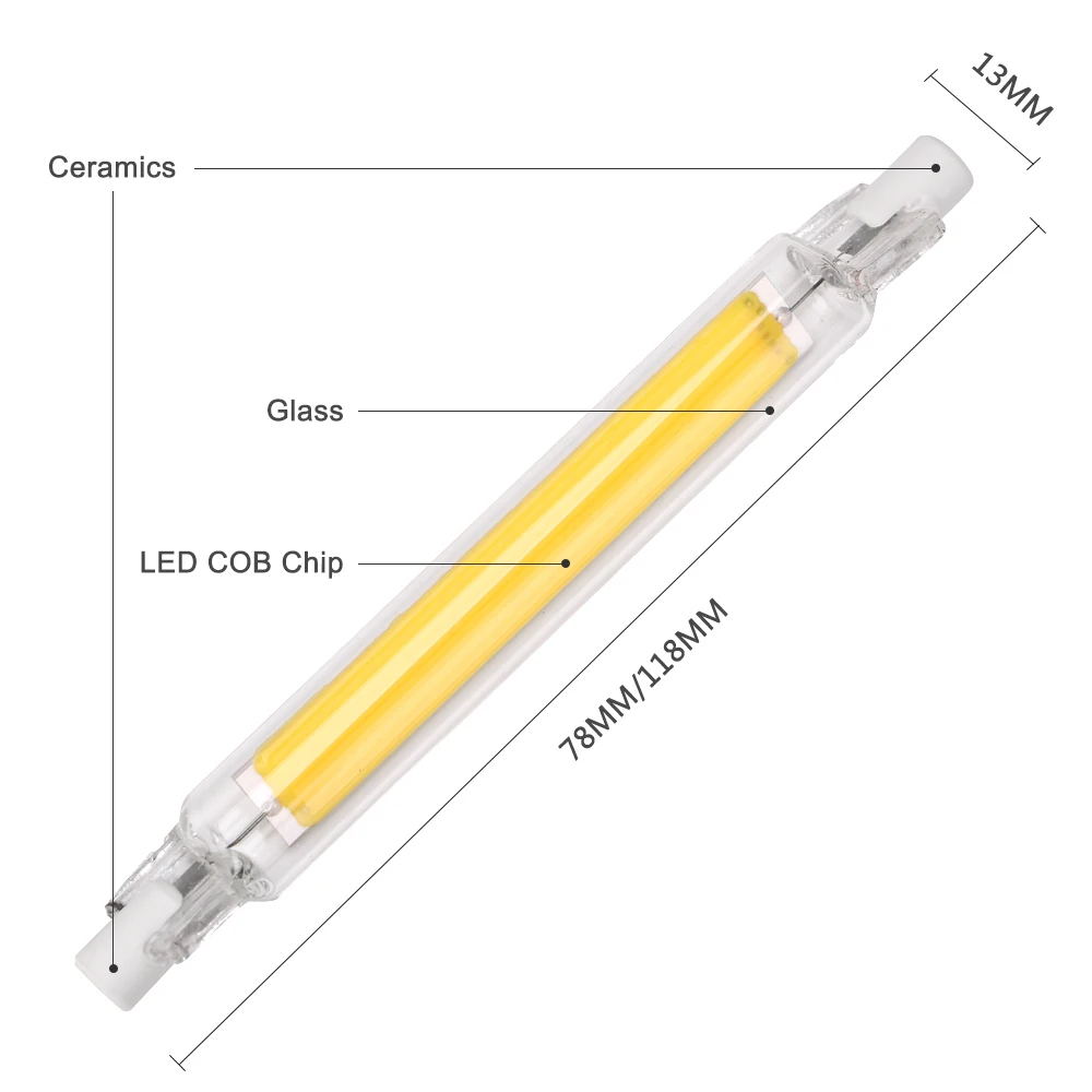 Стеклянная трубка COB R7S светодиодный светильник 4 Вт 78 мм 500лм 8 Вт 118 мм 1000ЛМ светодиодный светильник для замены галогенный светильник энергосберегающий Точечный светильник AC220-240V