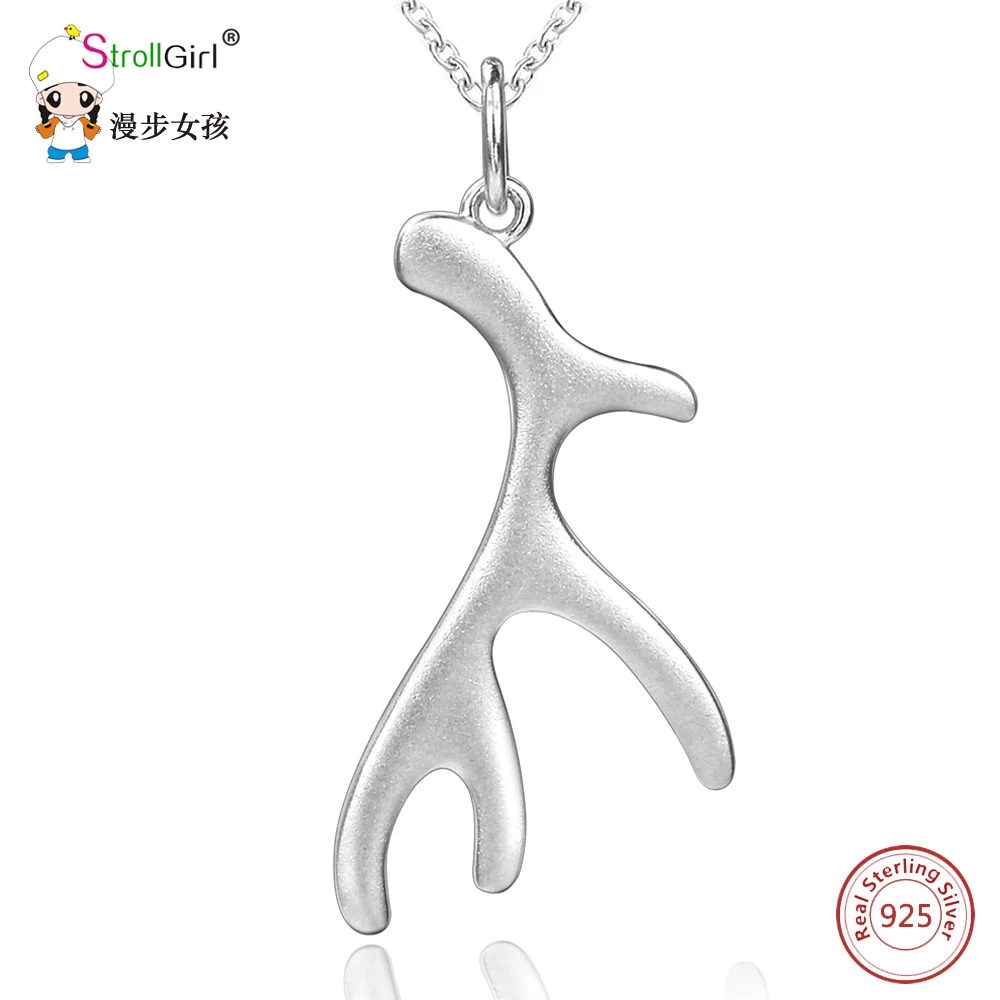 

Strollgirl 925 Sterling Silver Christmas Elk Antler Necklaces & Pendants For Women Reindeer Chain Necklace Fashion Jewelry Gifts