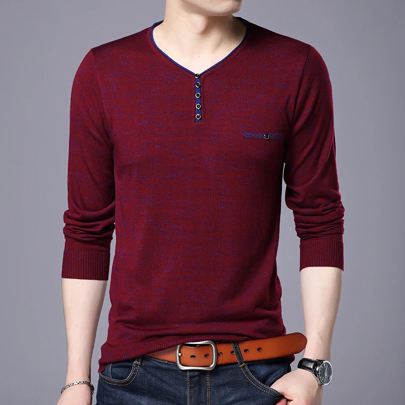 Новинка, тонкий модный брендовый мужской свитер, пуловеры с v-образным вырезом, облегающие вязаные Джемперы, осенняя повседневная мужская одежда в Корейском стиле