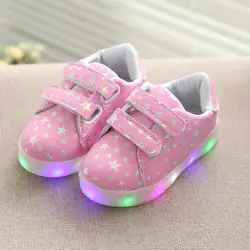 2018 летняя одежда для девочек обувь Bling модные кроссовки, украшенные звездами светодиодный световой ребенок малыша Повседневное Яркая