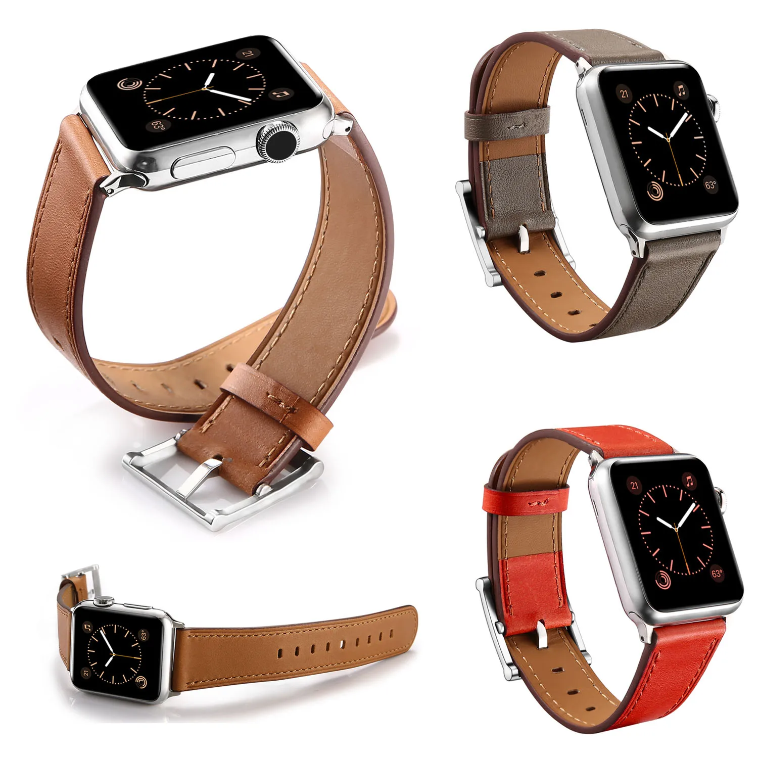 Square Metal Buckle Genuine Leather Band for Apple Watch Strap 42mm