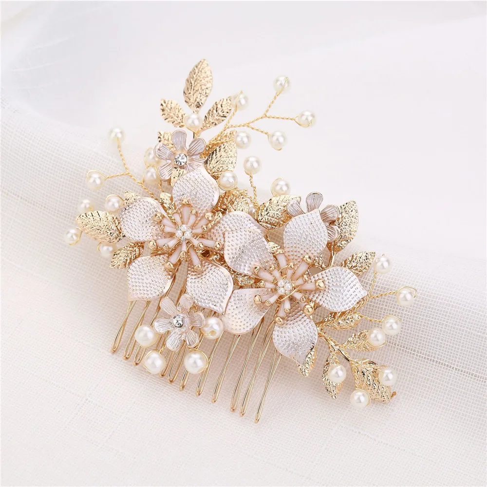 Handmade Crystals Rhinestones Pearls Flower Hair Comb hair comb hair accessory hair headdress bridal headwear Bridal Headpieces Hair Accessories Bridesmaid Tiara Wedding Jewelry