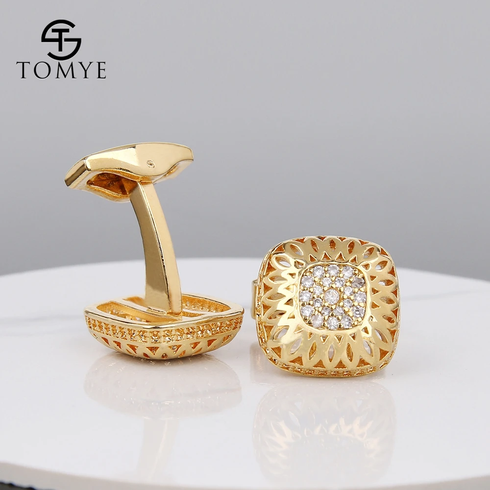 

TOMYE Gold high end button 20 zircons luxury groom cufflinks gift men XK19S067
