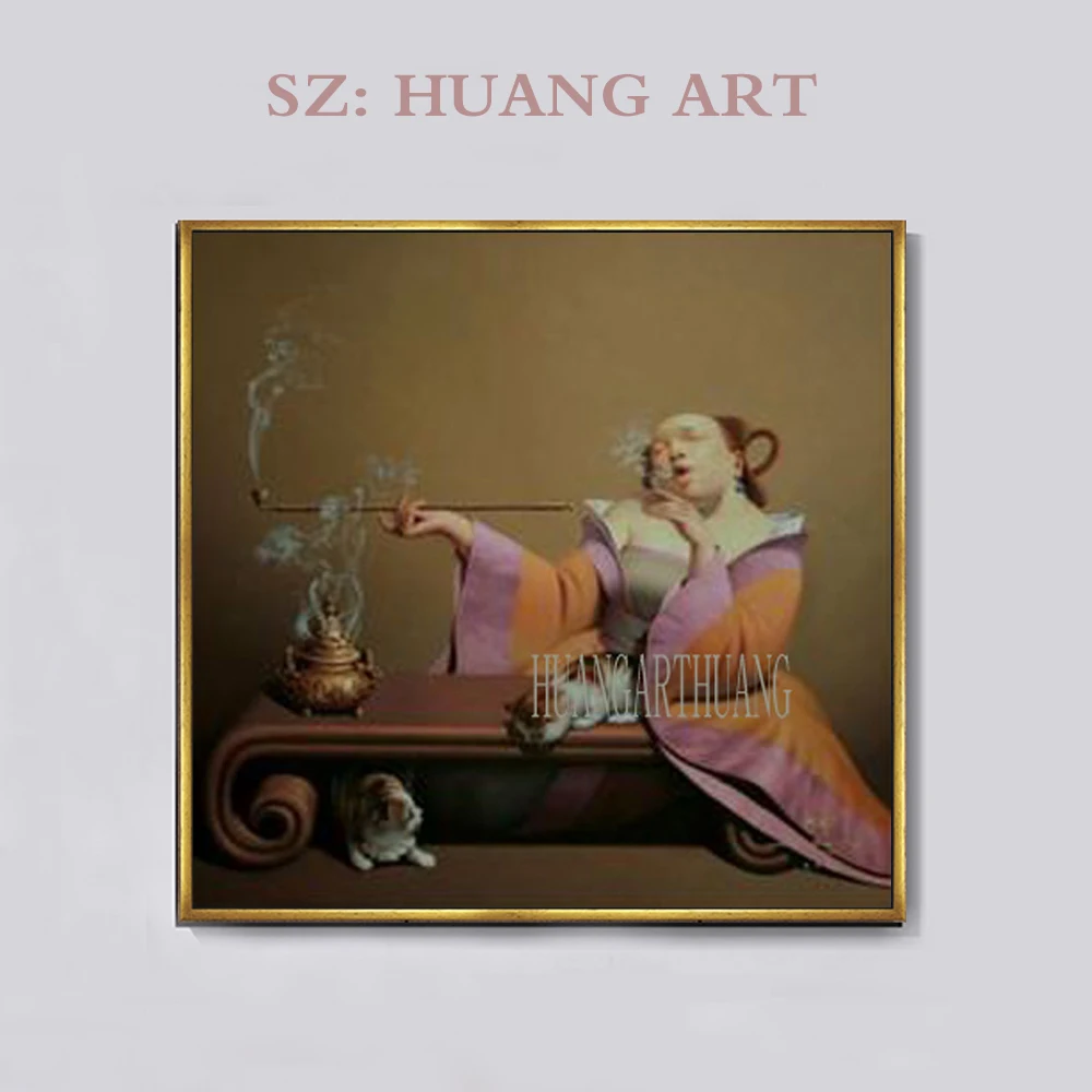 

Character Oil Painting Liu Baozhen is a famous artist in China. Realism Oil Painting Smoking Fat Female Handmade Canvas Art Uniq