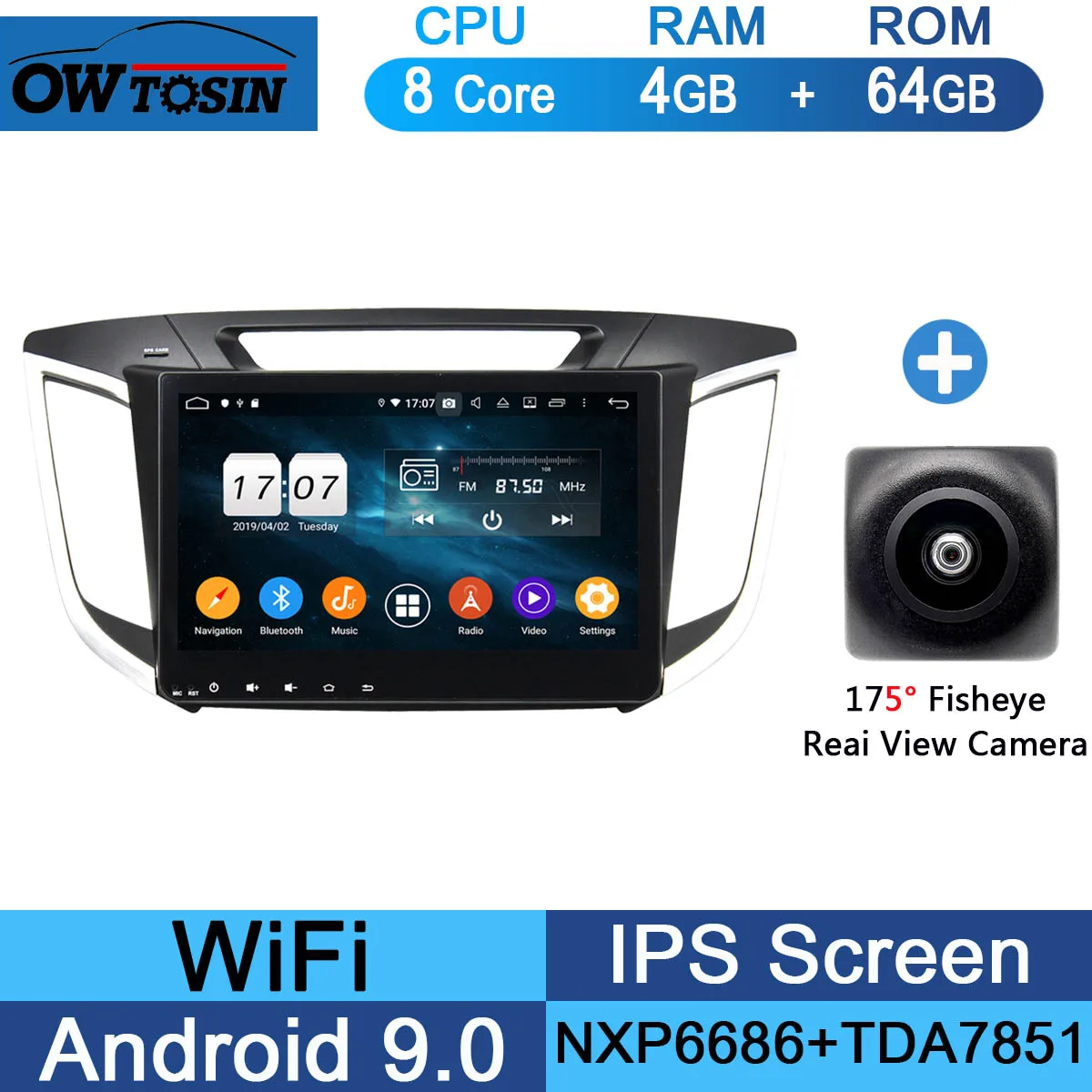 10," ips Восьмиядерный 4 Гб ОЗУ+ 64 Гб ПЗУ Android 9,0 Автомобильный DVD Радио gps Navi для hyundai IX25 Creta DSP CarPlay Parrot BT - Цвет: 64G Fisheye Camera