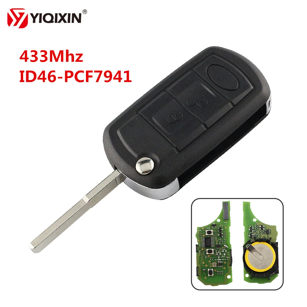 YIQIXIN 3 Button Folding Flip Remote Key 433Mhz ID46 PCF7941 Chip For Land Rover Range Sport LR3 Discovery With HU101 Blade