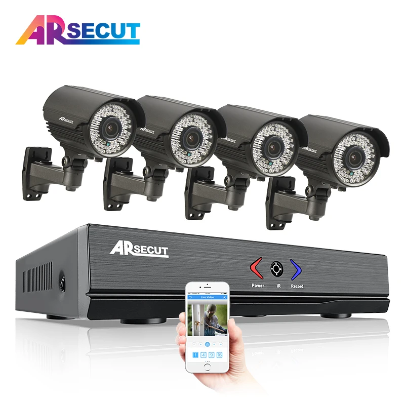 

4CH 1080N HDMI DVR System&720P HD Manually Varifocal 2.8-12mm Outdoor Waterproof CCTV Camera Home Video Surveillance Email Alarm