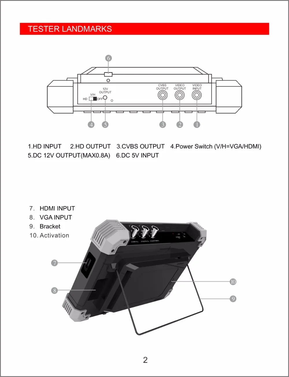 X42TAC-5M четыре в одном AHD камера тестер 7 дюймов дисплей CCTV тестер для 5MP Поддержка CVBS/TVI/CVI/AHD/VGA/HDMI 12 В/0.8A ouput