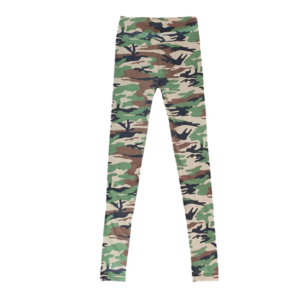 Women Graffiti Style Slim Camouflage Stretchy Trouser Tights Pants