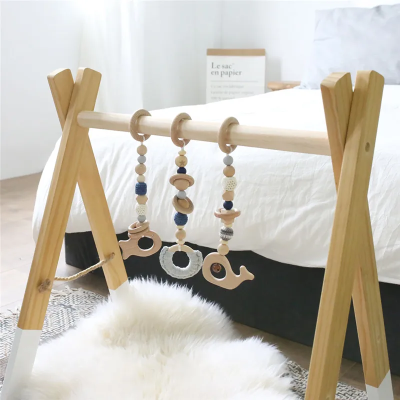 1set Bebe Jouets Jouer Gym Mobile En Bois Hochet Jouets Nouveau Ne Structure Sensorielle Bebe Soins Infirmiers Cadeaux A La Main Poussette Accessoires