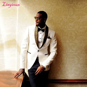 

Linyixun Handsome White/ivory/black Men Wedding Suits Slim Fit Bridegroom Custom Order 3 Pieces With Handkerchief men suit
