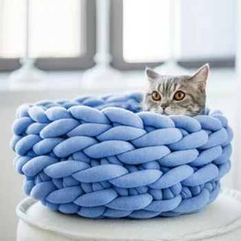 

35/40/45cm Handmade Knit Cat Bed Soft Warm Knitted Small Dog Bed Winter Puppy Kennel Kitten Caves Basket Washable Pet Beds House