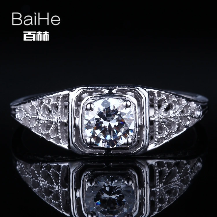 BAIHE Solid 14 K белое золото(AU585) 0.8CT Сертифицированный безупречный настоящий AAA Градуированный кубический цирконий; для помолвки женщин тонкое Ювелирное кольцо